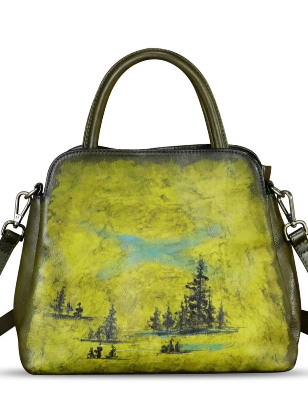Genuine Leather Handbag for Women Hand Painted Leather Top Handle Satchel